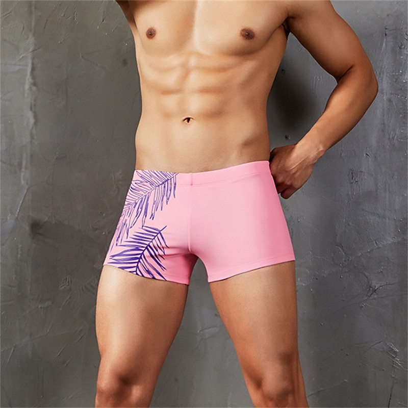 Men's Swimwear Swim Trunks Swim Briefs Elastic Waist Print Plants Graphic Prints Breathable Soft Outdoor Casual Daily Hawaiian Stylish Black White Micro-elastic3