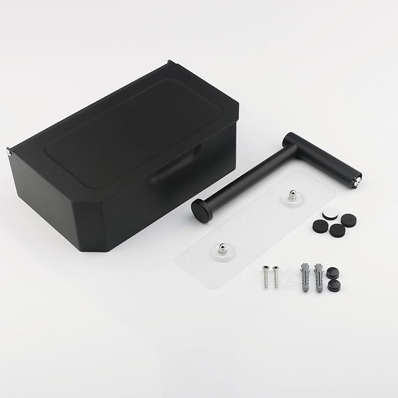 Toilet Paper Holder with Storage and Shelf, Matt Black Bathroom Toilet Paper Holder Wall Mount， Stainless Steel Flushable Wet Wipes Dispenser - Hide Your Wipes from View4