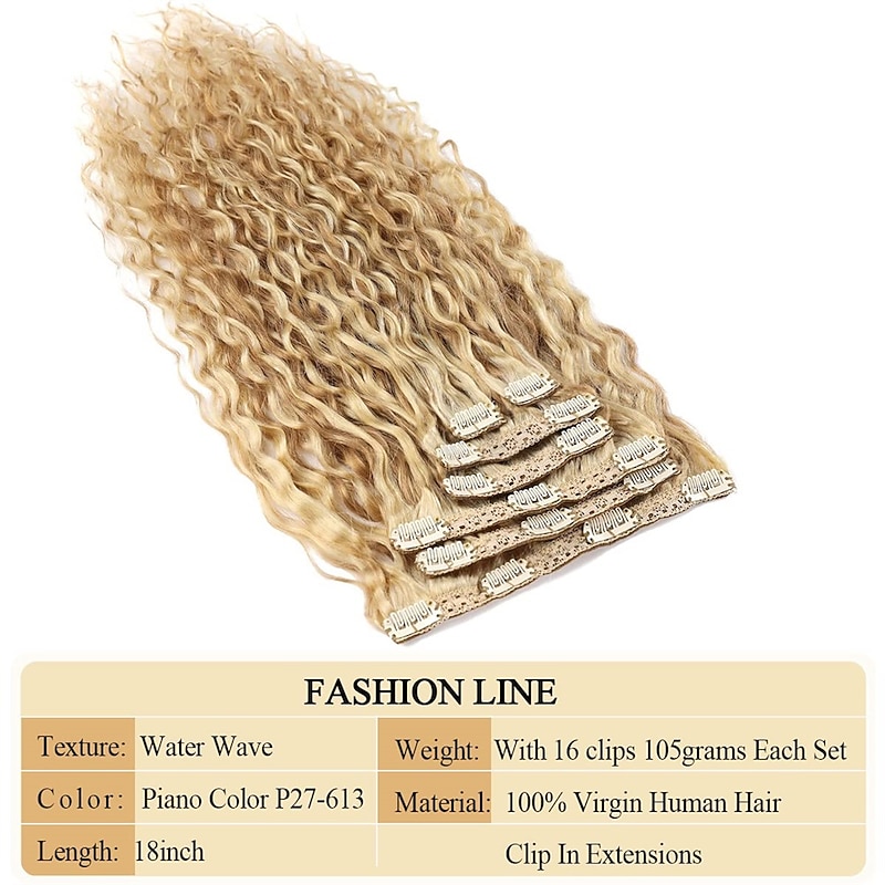 Brazilian P27-613 Water Wave Blonde Human Hair Extensions Unprocessed Human Hair Bundles Weft 1PC 100g Piano Color (18 100G Clip In Human Hair3