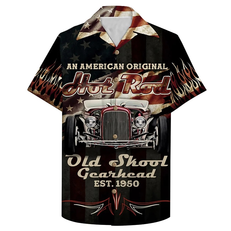 Men's Car Shirt Summer Hawaiian Shirt Aloha Shirt Short Sleeve Shirt Turndown Tropical Fashion Hawaiian Casual Hawaiian Holiday Black Yellow Red S M L4