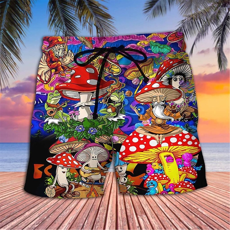 Men's Graphic Prints Mushroom Swimming Trunks Board Shorts Swim Shorts Mid Waist Hawaiian Boho Casual Daily Holiday Drawstring with Mesh lining Elastic Waist Designer Clothing Apparel