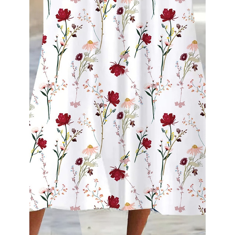 Women's Midi Dress Shift Dress Floral Pocket Print V Neck Date Vacation Short Sleeve Summer Spring3