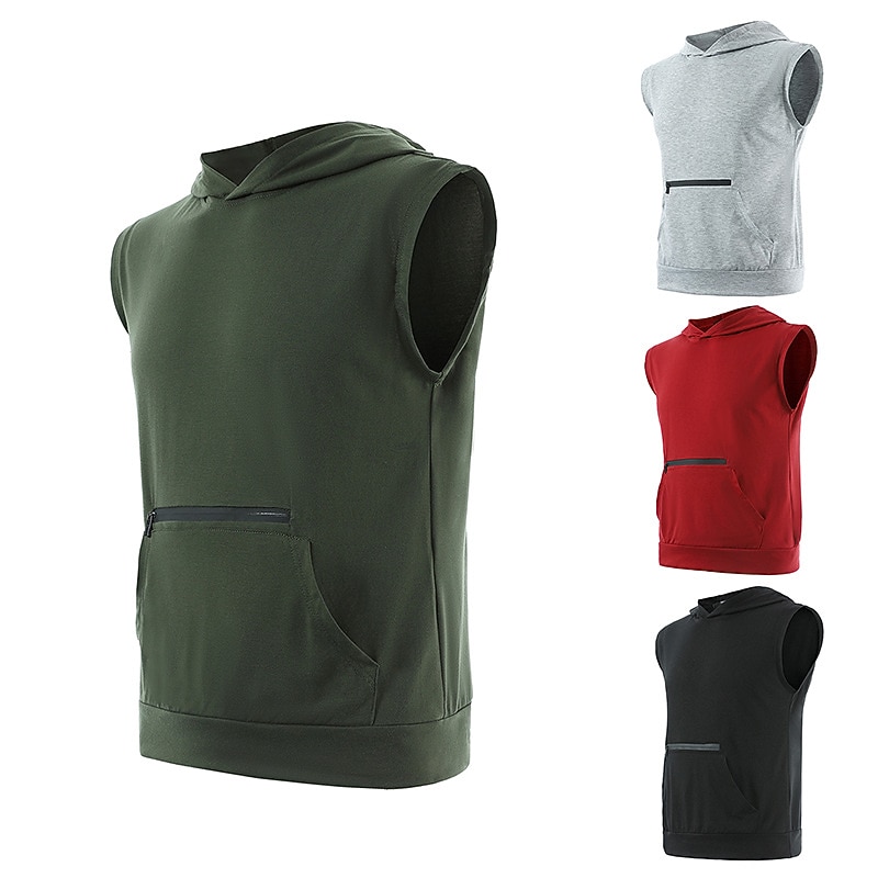 Men's Tank Top Vest Top Undershirt Sleeveless Hooded Summer Plain Fashion Classic Casual Zipper Pocket Vacation Sport Daily Black Wine Light Grey Top Tee for Men