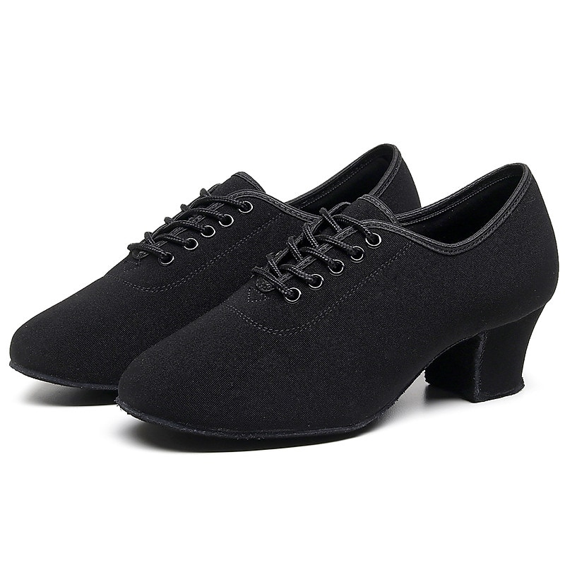 Women's Black Oxford Ballroom Dance Shoes – Canvas Lace-Up Latin Practice Shoes with Suede Sole for Professional Performance & Training3