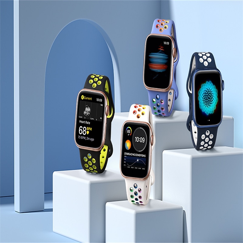 4 Pack Sport Band Compatible with Apple Watch band 38mm 40mm 41mm 42mm 44mm 45mm 49mm Waterproof Adjustable Soft Silicone Strap Replacement Wristband for iwatch Series Ultra 8 7 SE 6 5 4 3 2 14