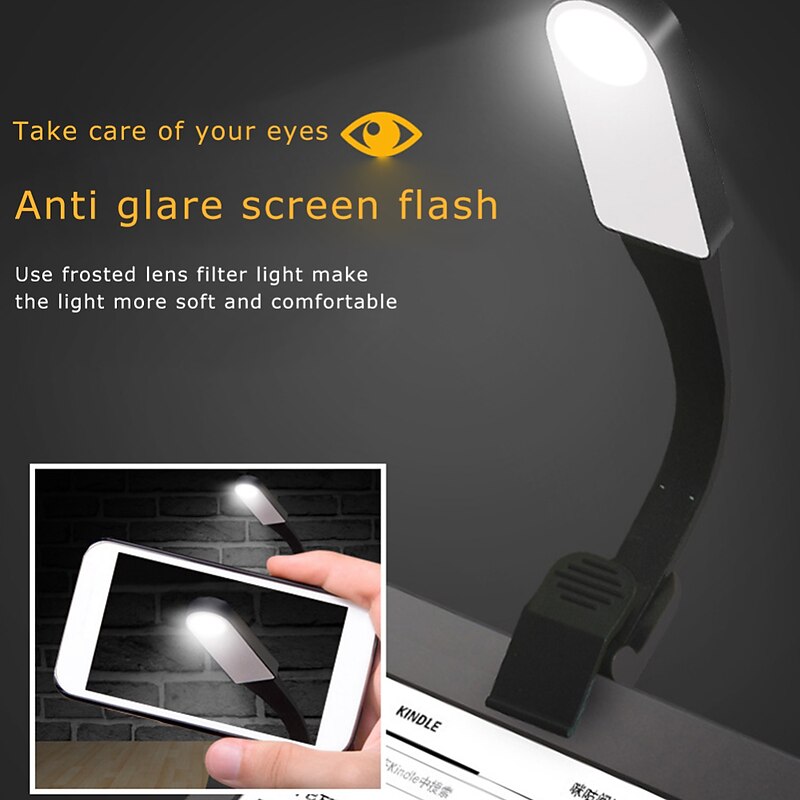Reading Clip Light On Book Black Battery Chargeable Flexible LED Eye Protection Reading Night Lights Mini Portable Student Lamp