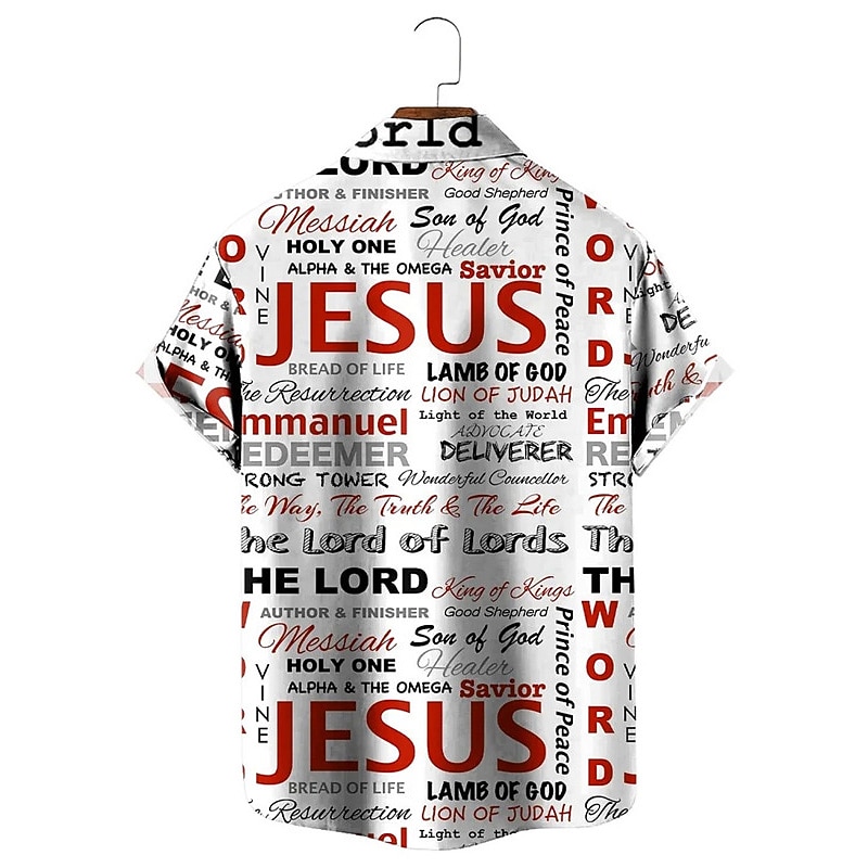 Men's Letter Jesus Shirt Button Up Shirt Vintage Hawaiian Shirts Short Sleeve Fashion Streetwear Designer Outdoor Street Daily Summer Spring Turndown Print White Blue Rainbow2
