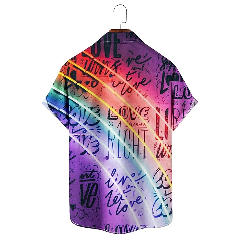 Men's Letter Jesus Shirt Button Up Shirt Vintage Hawaiian Shirts Short Sleeve Fashion Streetwear Designer Outdoor Street Daily Summer Spring Turndown Print White Blue Rainbow3