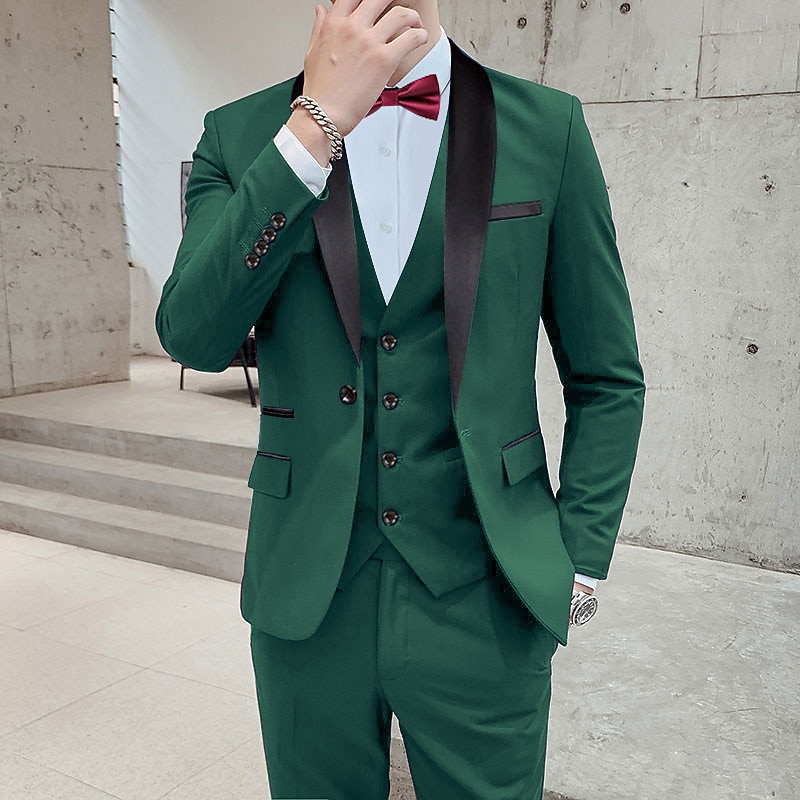 Men's Wedding Party Tuxedos Pink Royal Blue Solid Color Standard Fit 3 Piece Single Breasted One-button4