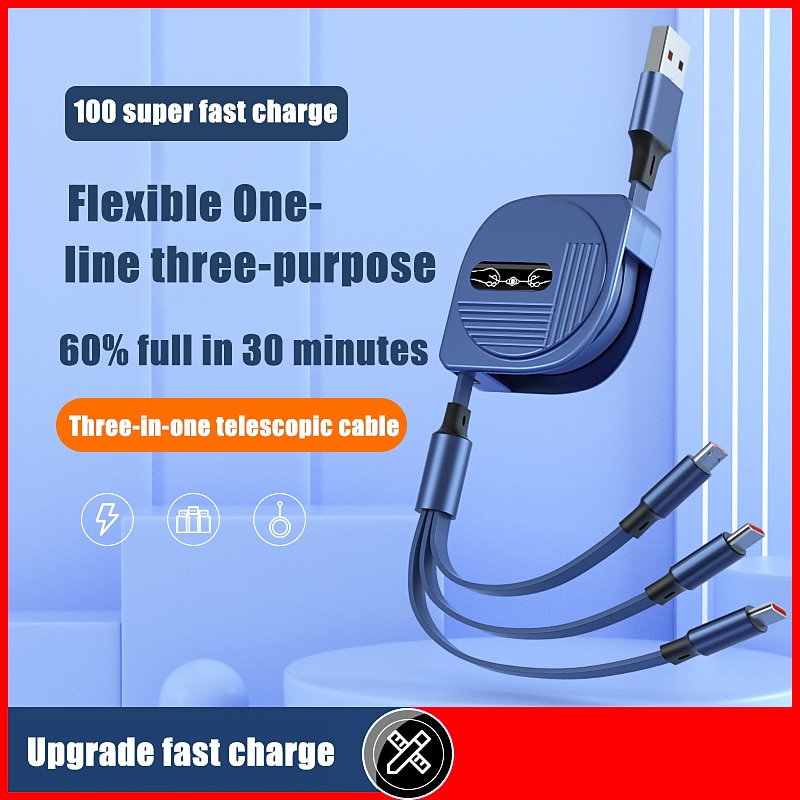 Multi Charging Cable 3.9ft USB A to Lightning / micro / USB C 3 A Fast Charging 3 in 1 Magnetic 540 Rotation For Samsung iPhone Phone Accessory2