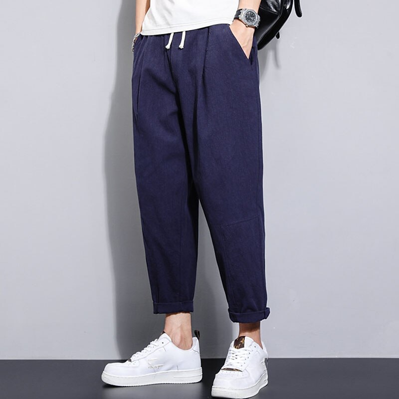 Men's Linen Pants Trousers Summer Pants Pocket Plain Comfort Breathable Outdoor Daily Going out Linen / Cotton Blend Fashion Streetwear Black Green4