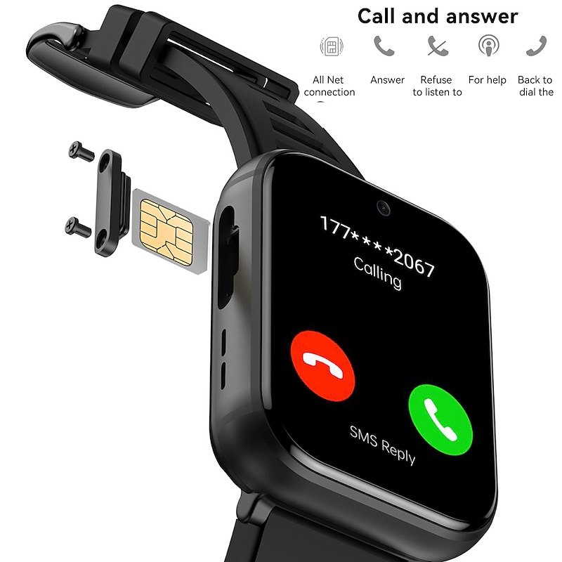 696 PG668 Smart Watch 2.08 inch 4G LTE Cellular Smartwatch Phone Bluetooth 4G Pedometer Activity Tracker Heart Rate Monitor Compatible with Android iOS Women Men GPS Hands-Free Calls Media Control IP3