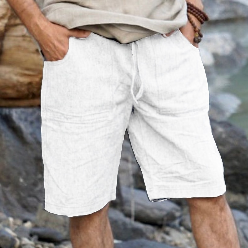 Men's Shorts Linen Shorts Summer Shorts Beach Shorts Drawstring Elastic Waist Plain Comfort Breathable Short Outdoor Daily Streetwear Stylish Casual Black White Micro-elastic4