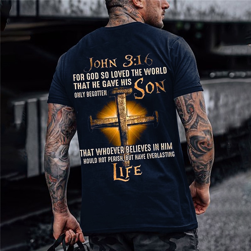 Men's John 3:16 Christian Graphic T-Shirt - Bible Verse Faith Short Sleeve4