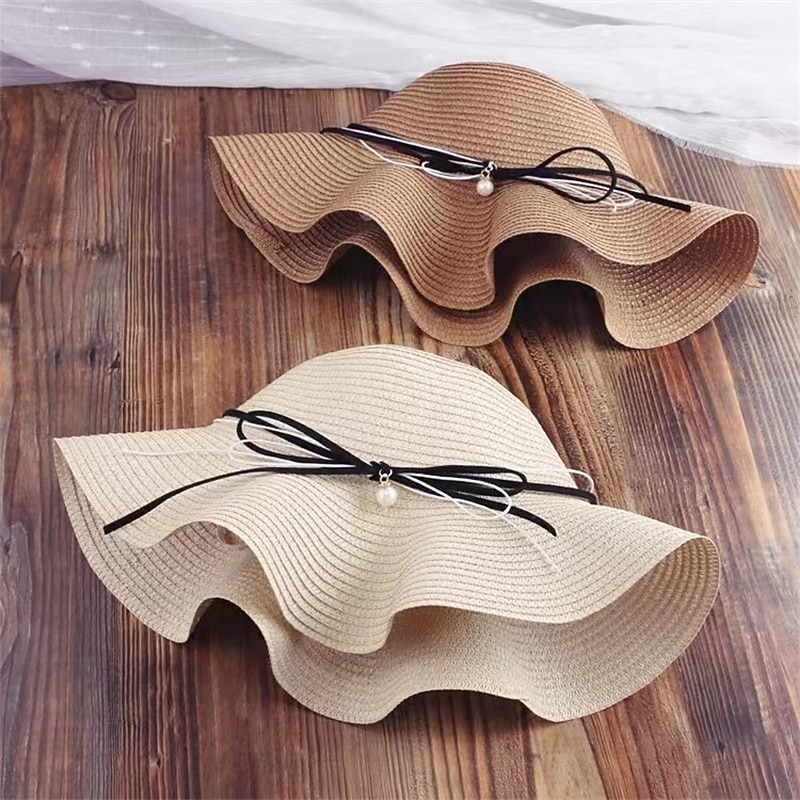 Beige Color New Simple Foldable Wide Brim Floppy Girls Straw Hat Sun Hat Beach Women Summer Hat UV Protect Travel Cap Lady Cap Female4