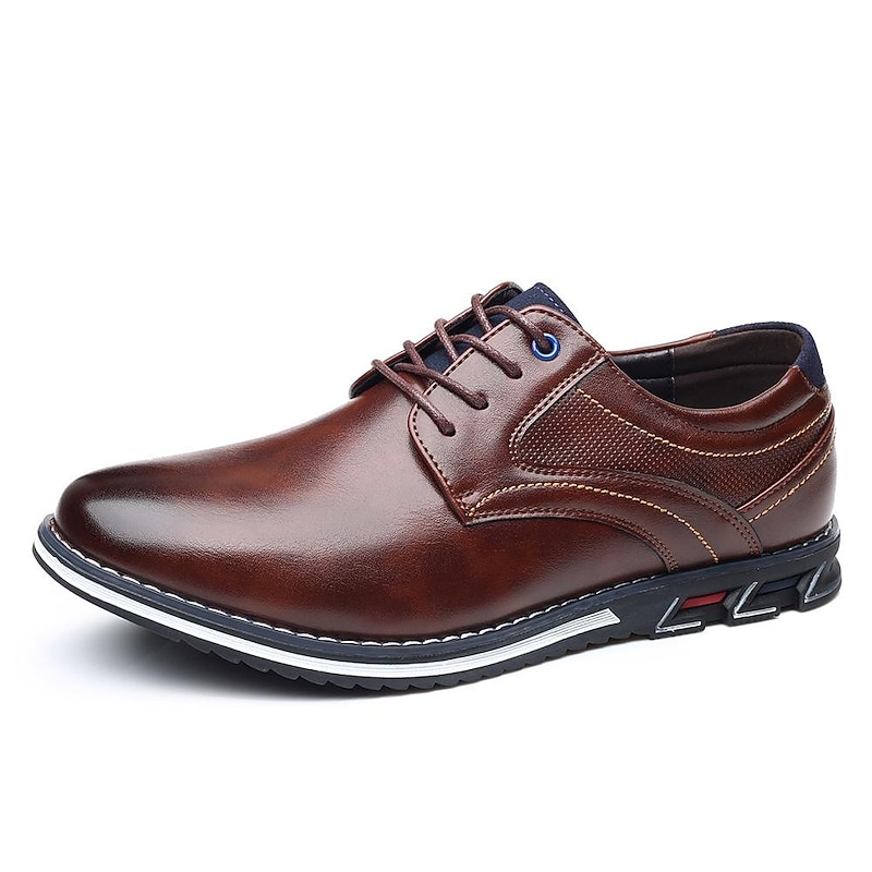 Men's Brown Leather Oxford Shoes with Non-Slip Rubber Sole - Stylish and Comfortable Dress Shoes for Formal and Casual Wear3