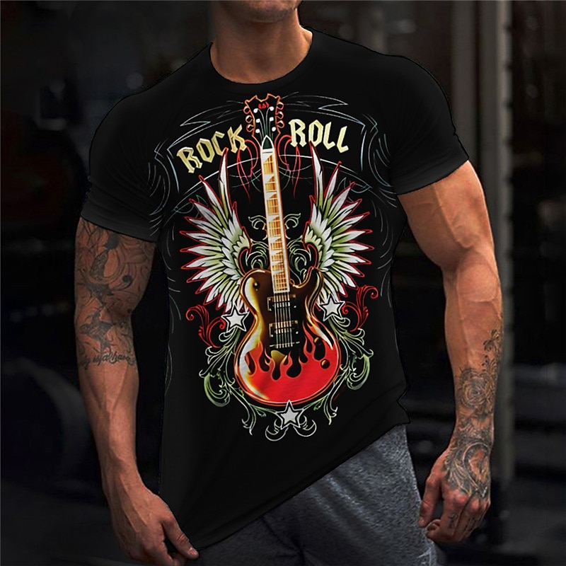 Music Festival Men's Graphic Gothic Horror Guitar Musical Instrument T Shirt Tee Short Sleeve T shirt 3D Print Crew Neck Shirt Vintage Fashion Designer Outdoor Casual Daily Red Blue Green Spring