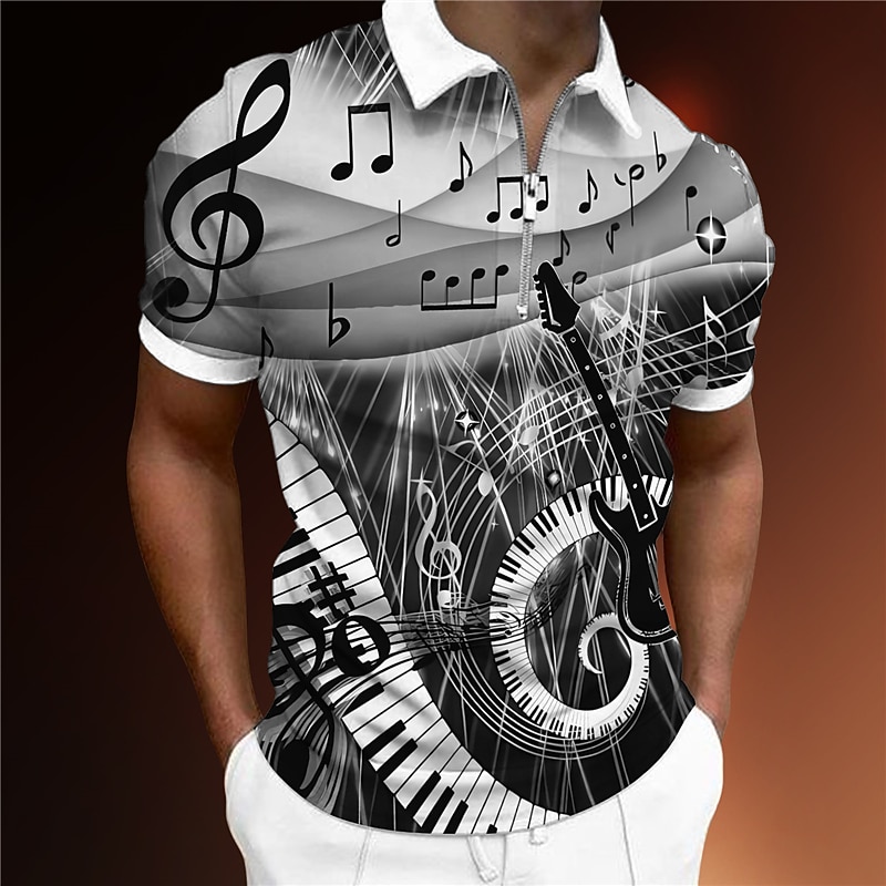 Music Festival Men's Music Zip Polo Shirts Golf Shirt Short Sleeve Polo Shirts Collared Shirts Casual Vacation Wear Festival Wear Party Outfits 3D Print Quarter Zip Polo Yellow Blue Purple3