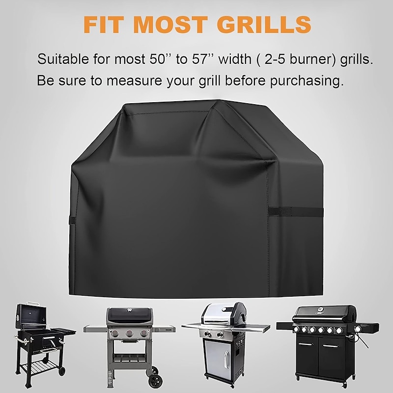 Grill Cover, BBQ Grill Cover, Waterproof, Weather Resistant, Rip-Proof, Anti-UV, Fade Resistant, With Adjustable Strap, 57 Inch, Black3