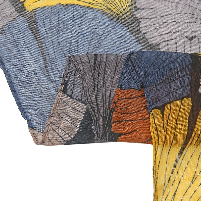 Retro Plant Print Scarves Women Ginkgo Leaf Printing Shawl And Wraps Laday Foulard Flower Hijab Long Style Scarf2