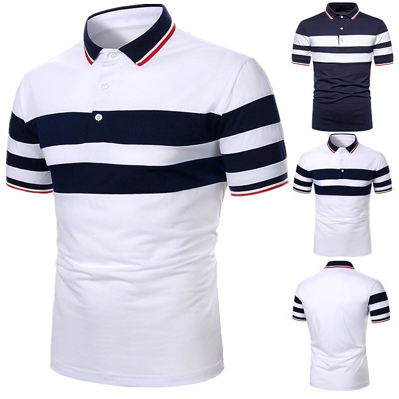 Men's Polo Shirt Golf Shirt Casual Holiday Classic Short Sleeve Fashion Basic Color Block Button Summer Regular Fit Black White Dark Red Dark Navy Gray Polo Shirt