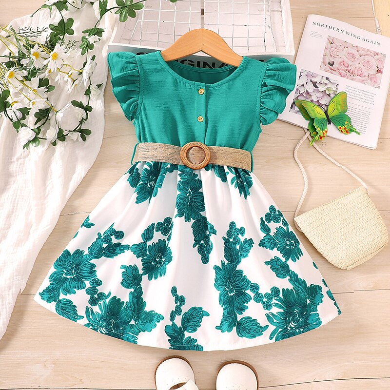 Kids Girls' Dress Floral Short Sleeve Casual Fashion Daily Cotton Above Knee Casual Dress A Line Dress Summer Spring 1-6 Years Red4