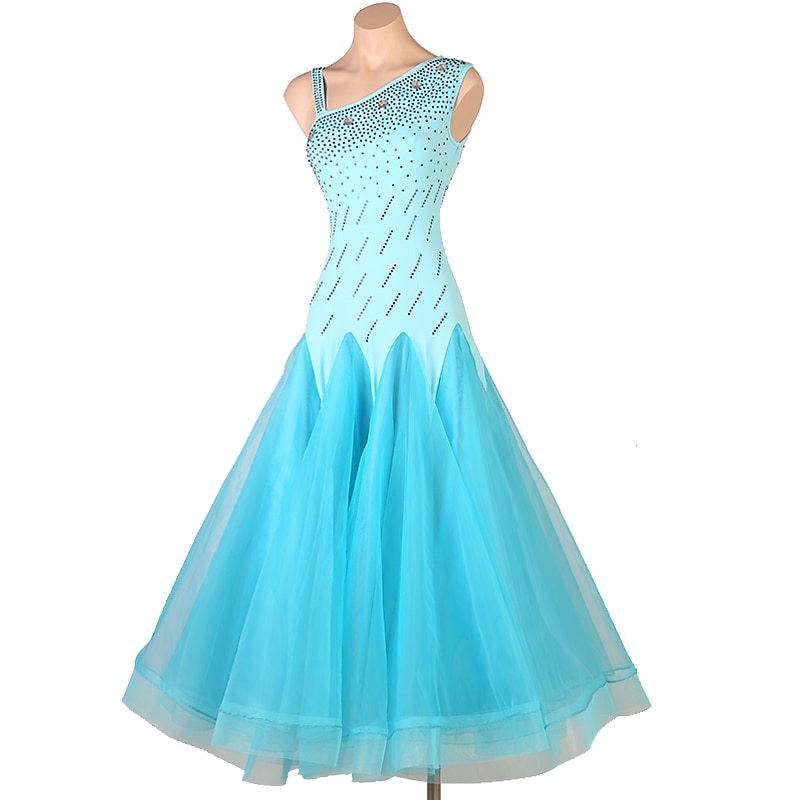 Ballroom Dance Dress Split Joint Crystals / Rhinestones Women's Performance Training Sleeveless High Chinlon Organza3