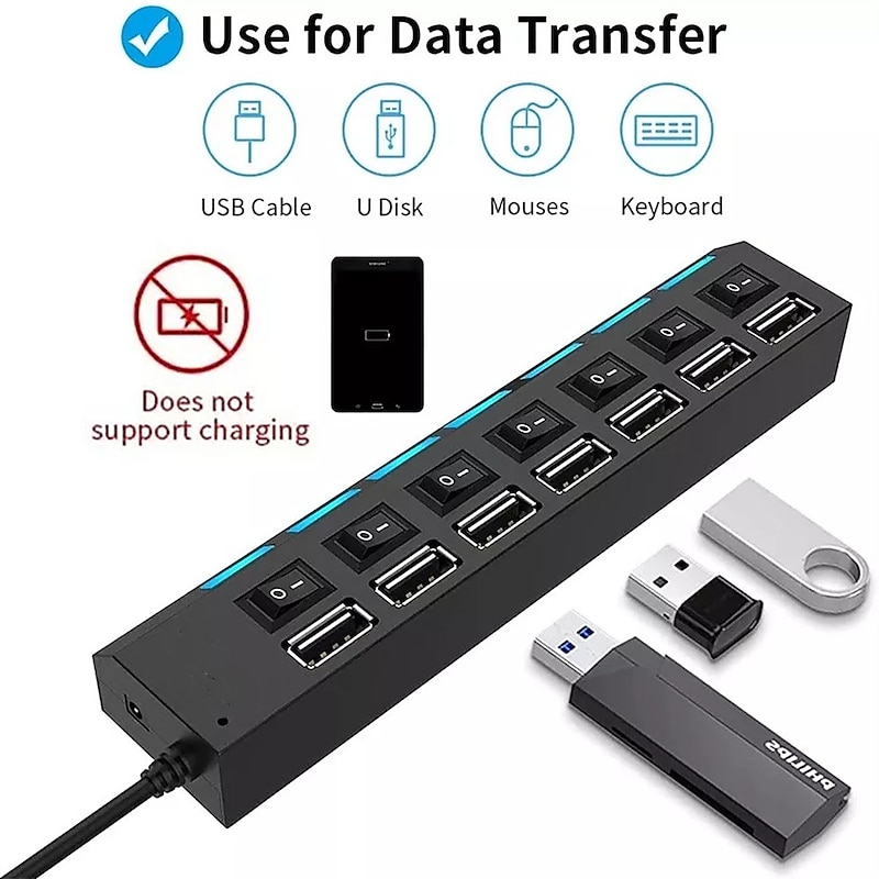 4-Port/7-Port USB To USB 2.0 Ultra-Mini Hub Adapter Hub Power On/Off Switch For PC Laptop Computer2