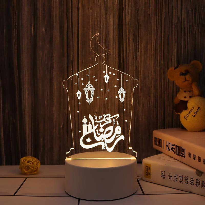 EID Mubarak 3D Night Light Decorations Acrylic LED Islamic Muslim Ramadan Festival Supplies for Home Decoration Night Lamp Bedroom Decor4