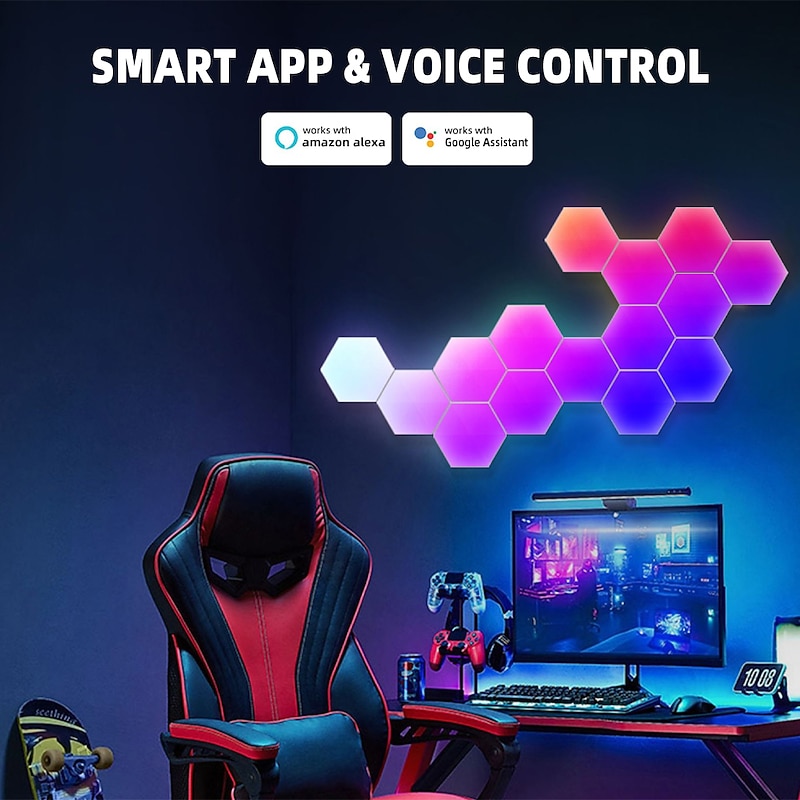 RGBIC LED Smart Light Board Hexagon Lamp Indoor Atmosphere Wall Lamp Voice Control APP Night Light Game Room Bedroom Decoration3
