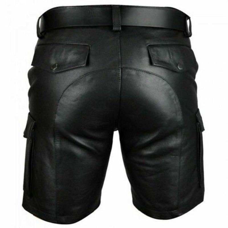 Men's Casual Shorts Faux Leather Shorts Pocket Solid Color Short Party Daily Club Fashion Classic Black4