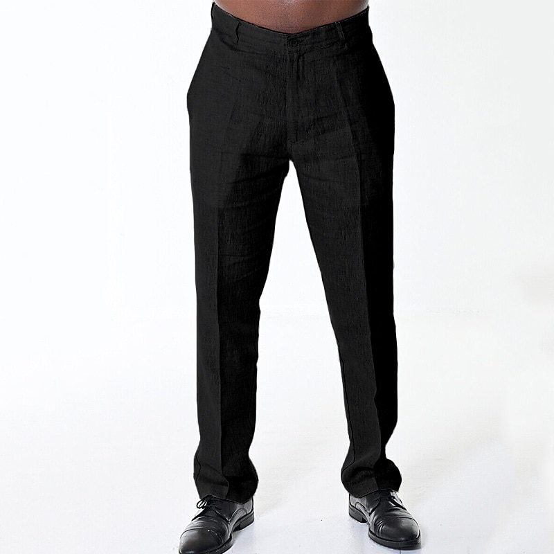 Men's Linen Pants Trousers Dress Pants Summer Pants Beach Pants Plain Comfort Breathable Outdoor Daily Streetwear Stylish Casual Black White Inelastic2