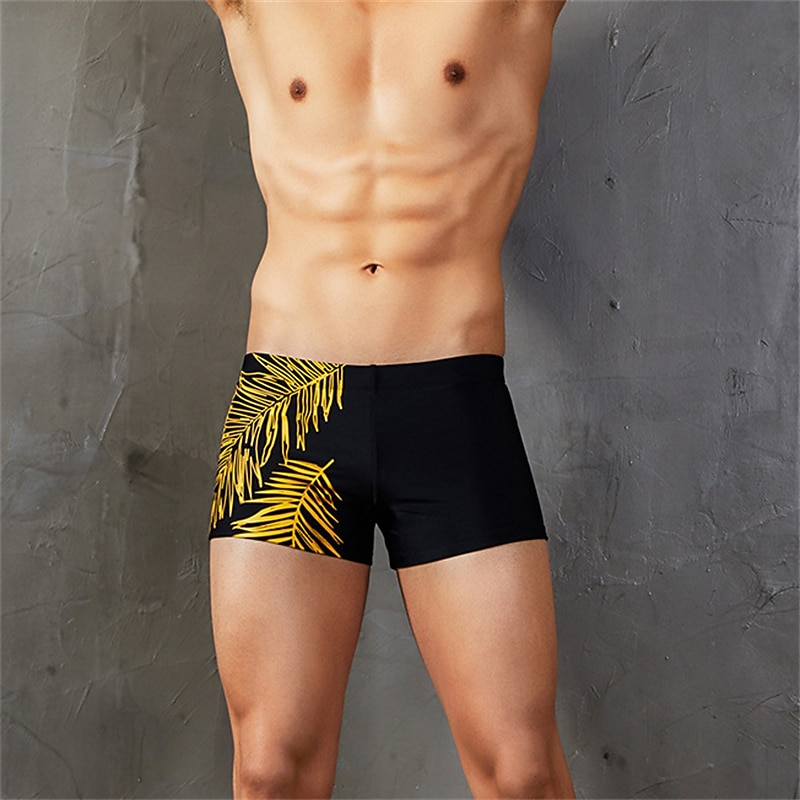 Men's Swimwear Swim Trunks Swim Briefs Elastic Waist Print Plants Graphic Prints Breathable Soft Outdoor Casual Daily Hawaiian Stylish Black White Micro-elastic2