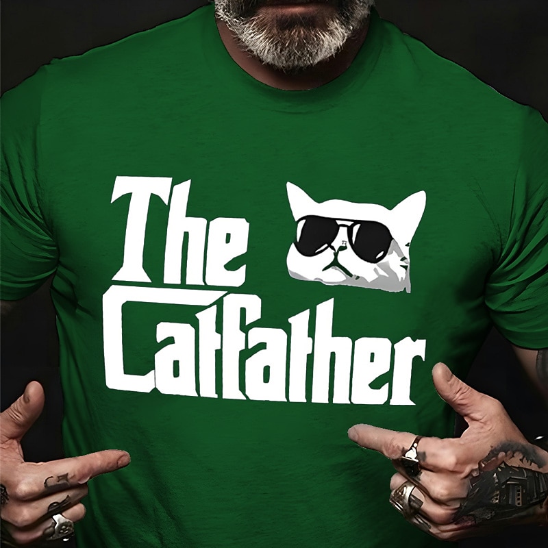 Men's The Catfather Graphic T-Shirt Funny Cat Lover Pun Tee3