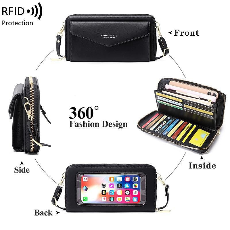 RFID Women Touch Screen Phone Bag Multifunction Purse Card Holder Phone Pocket Small Crossbody  for Ladies2
