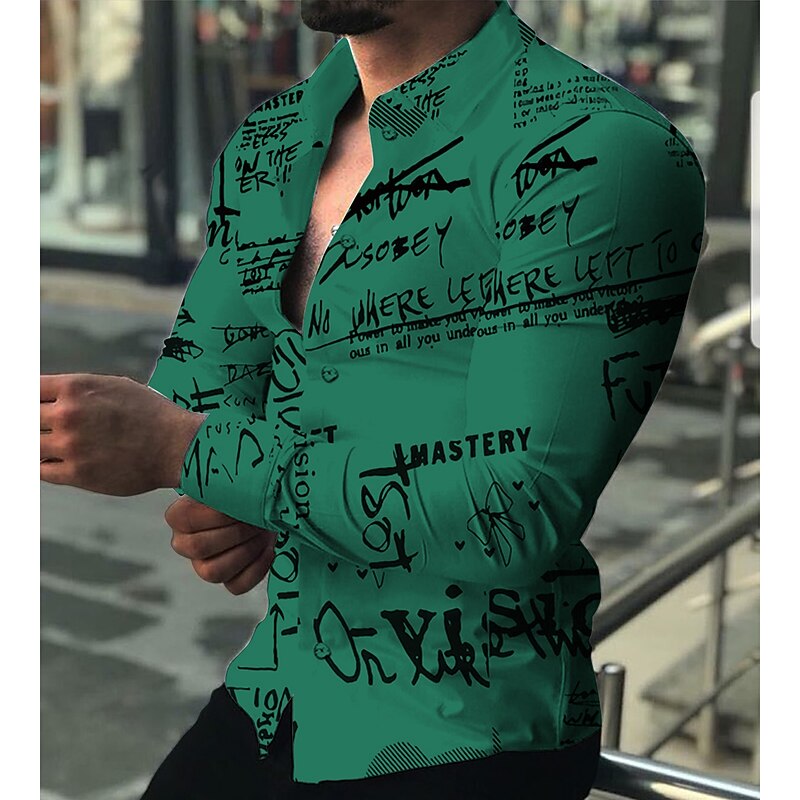 Men's Letter Shirt Button Up Shirt Long Sleeve Fashion Designer Casual Outdoor Casual Holiday Fall & Winter Turndown Print Button-Down White Red Blue Brown Green4