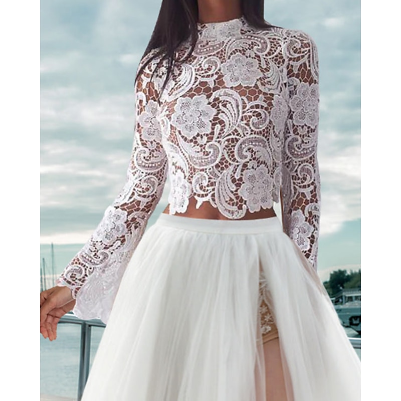 Boho Wedding Dresses Beach Wedding Separates High Neck Long Sleeve Separates Lace Bridal Tops Bridal Gowns With Appliques dress to impress Fall Weddi