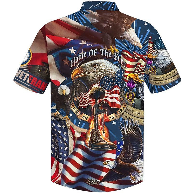 American Independence Day Men's Eagle American Flag Shirt Button Up Shirt Short Sleeve Fashion Streetwear Designer Daily Going out Independence Day Summer Spring Turndown Print Button-Down Royal Blue2