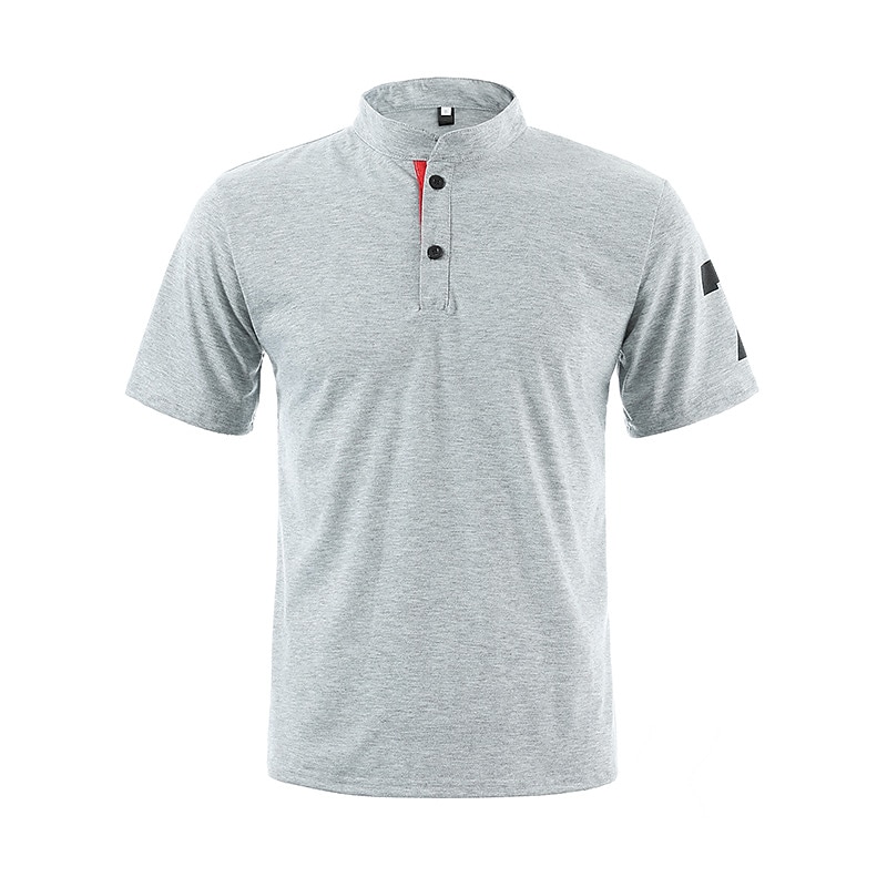 Men's Button T Shirt Henley Shirt Short Sleeves Standing Collar Summer Number Streetwear Stylish Modern Buttons Vacation Casual Daily Black White Light Grey Top Tee for Men2