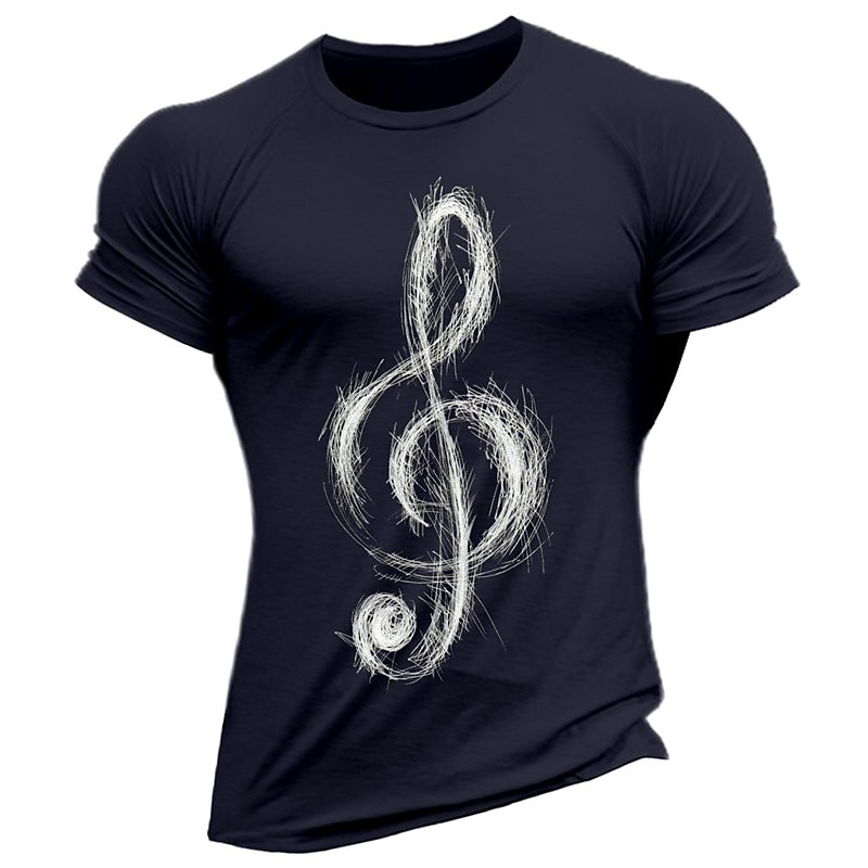 Mens Graphic Music Treble Clef T-Shirt Short Sleeve Sketchy Design