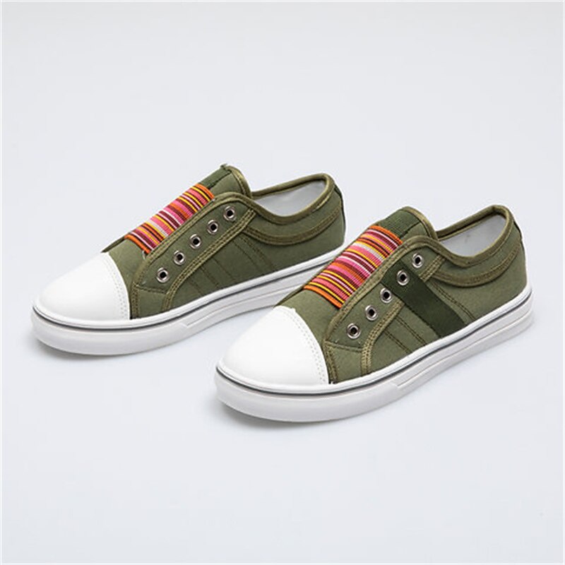 Women's Casual Slip-On Canvas Sneakers – Lightweight and Breathable Low-Top Shoes with Multicolor Striped Accent4
