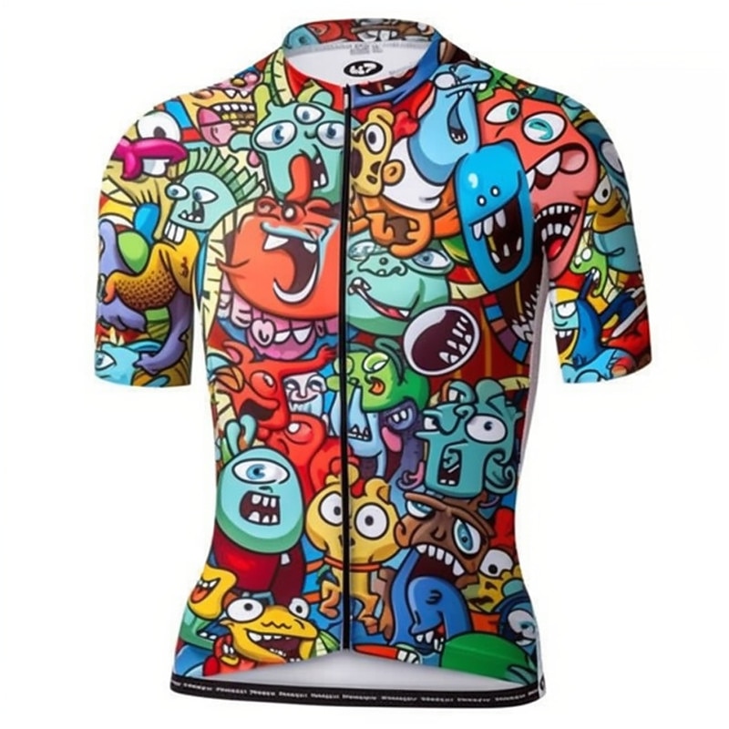 Men's Cycling Jersey Graphic Funny Short Sleeve Bike Jersey Top with 3 Rear Pockets Mountain Bike MTB Road Bike Cycling Quick Dry Reflective Strips Back Pocket Moisture Wicking Sports Blue Rainbow