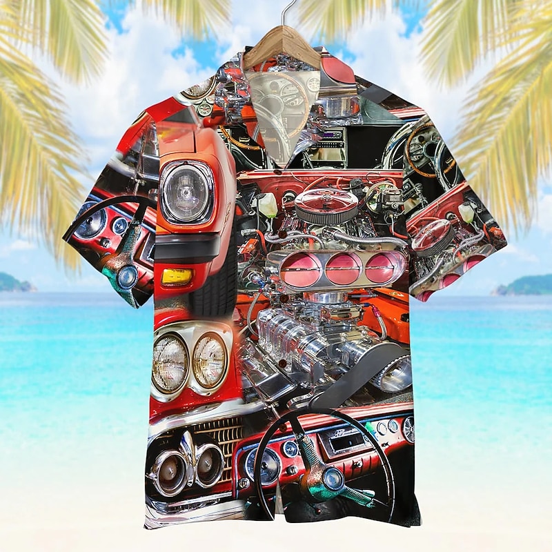 Men's Landscape Shirt Summer Hawaiian Shirt Aloha Shirt Short Sleeve Shirt Turndown Fashion Designer Casual Outdoor Street Casual Red Blue Dark Green 3D Print S M L3