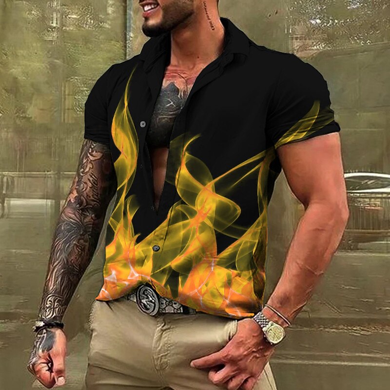 Men's Shirt Button Up Shirt Short Sleeve Fashion Streetwear Designer Casual Daily Weekend Summer Spring Turndown Print Button-Down Blue Orange Green Light Blue4