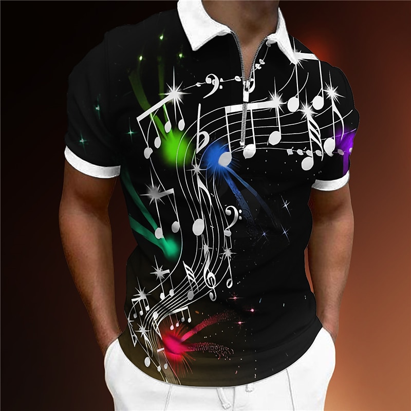 Music Festival Men's Music Zip Polo Shirts Golf Shirt Short Sleeve Polo Shirts Collared Shirts Casual Vacation Wear Festival Wear Party Outfits 3D Print Quarter Zip Polo Blue Purple Green4