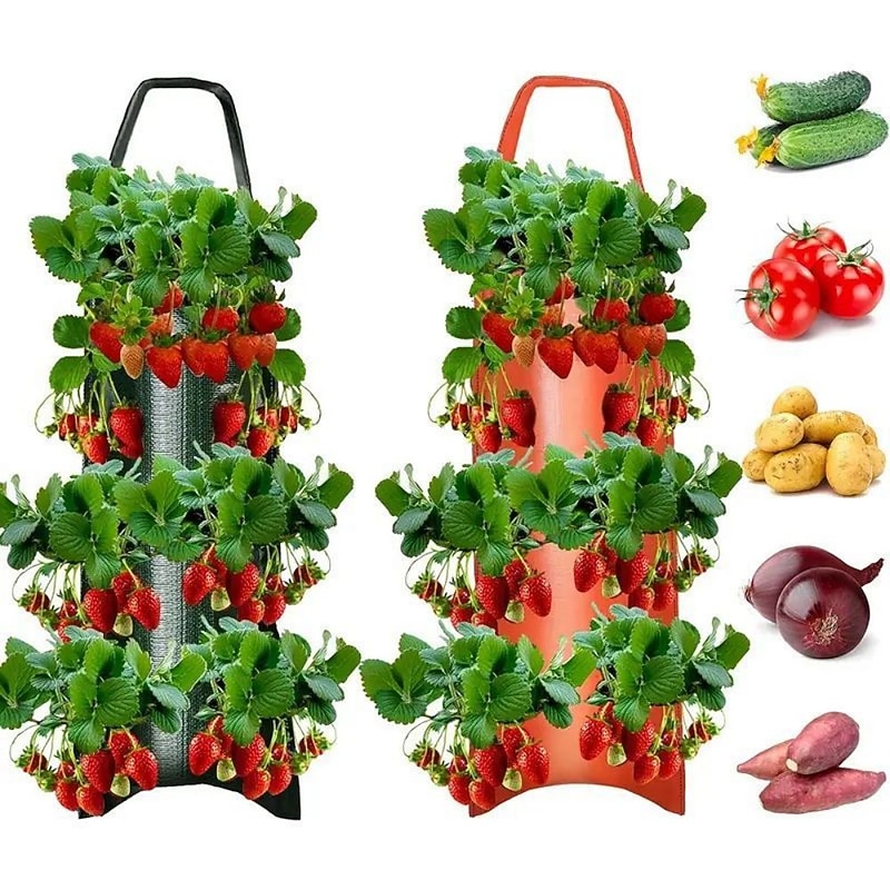 Hanging Strawberry Grow Bag, Strawberry Grow Bag With 8 Holes For Strawberry Tomato And Pepper Upside Down Tomato Grow Bag, Vegetable Grow Bag, Gardening Supplies