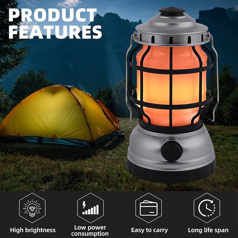 Retro Portable Lanterns Flashlight Stepless Dimming Rechargeable Camping Tent Travel Outdoor Lighting Equipment Light Lamp