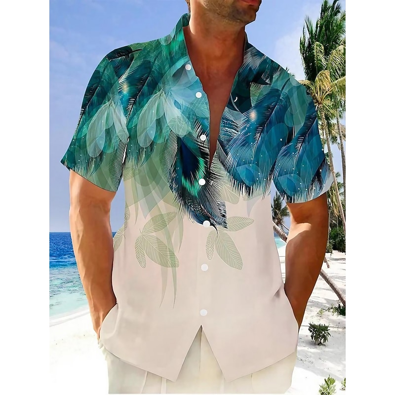 Men's Leaves Shirt Button Up Shirt Short Sleeve Tropical Fashion Streetwear Street Daily Weekend Summer Spring Turndown Print Button-Down Black+Black Yellow Blue Gray+Blue Coffee