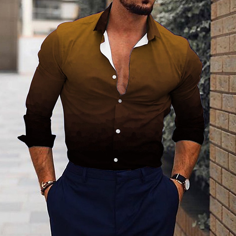 Men's Shirt Dress Shirt Gradient Outdoor Casual Blue Purple Brown Green Long Sleeve Turndown Summer Spring Clothing Apparel Print3