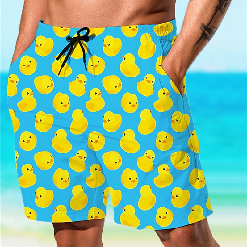 Men's Animal Graphic Prints Little Yellow Duck Swimming Trunks Board Shorts Swim Shorts Mid Waist Hawaiian Boho Casual Daily Holiday Drawstring with Mesh lining Elastic Waist Designer Clothing Apparel2